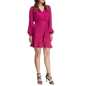 Michael Kors Deep‎ Fuchsia Dress Ruffle Trim Long Sleeve Wrap S